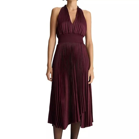 A.L.C. Dresses & Skirts - A.L.C. Burgundy / Maroon Satin Pleated Midi-Dress - NWT - Size 4 - Saks 5th Ave
